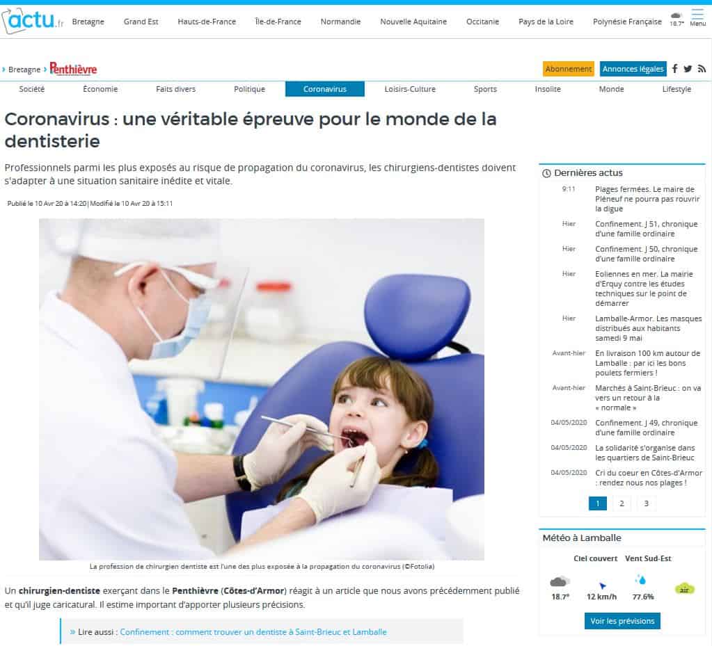 Coronavirus une véritable épreuve pour le monde de la dentisterie