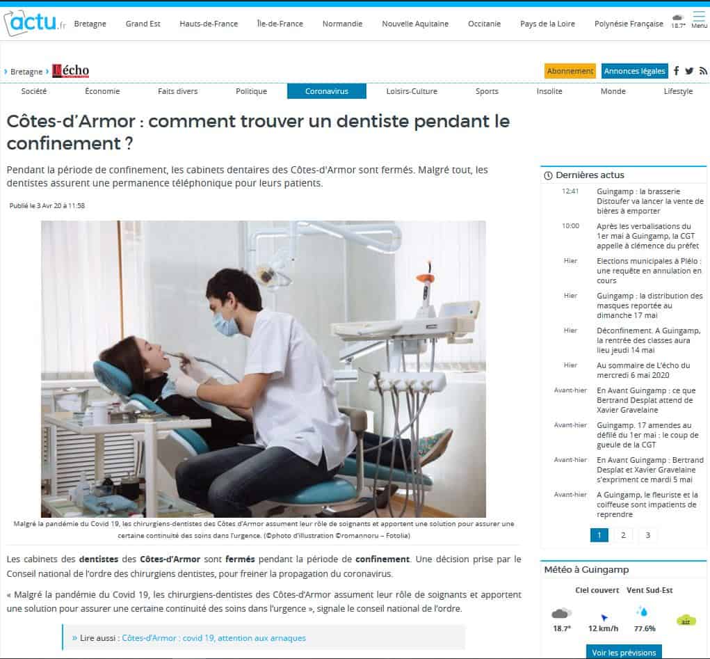 Côtes-d’Armor comment trouver un dentiste pendant le confinement.