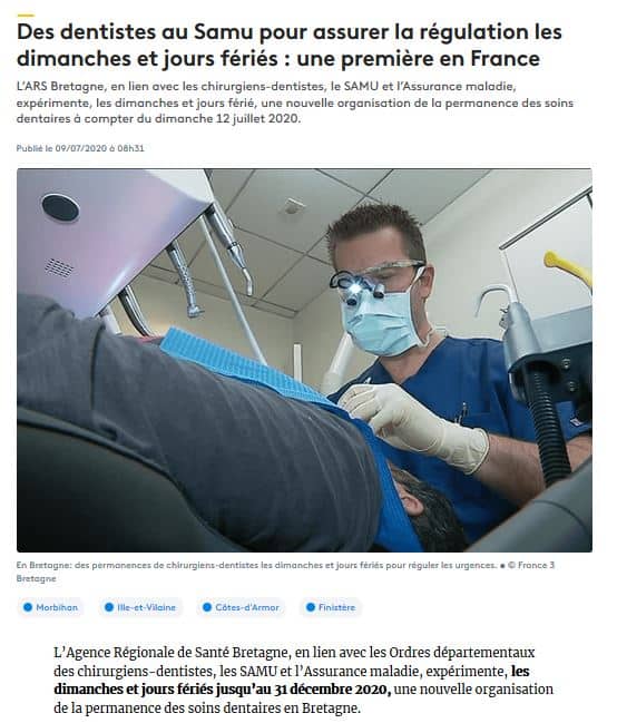 Des dentistes au Samu pour assurer la régulation les dimanches et jours fériés une première en France