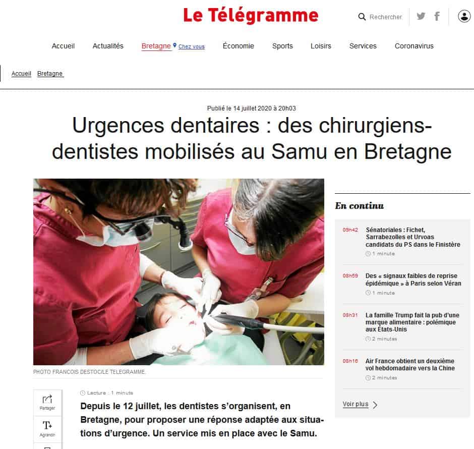 Urgences dentaires des chirurgiens-dentistes mobilisés au Samu en Bretagne